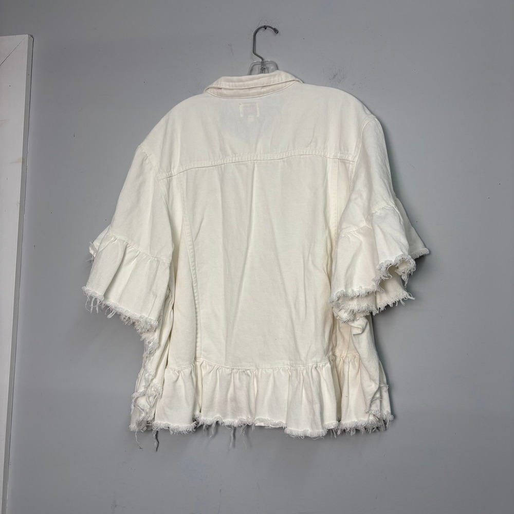 Hayden Los Angeles White Ruffle Short Sleeve Denim Jacket 1XL/2XL NWOT Boutique - Picture 5 of 6